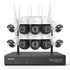 3MP 16-Channel Wireless CCTV PT & Bullet Camera System, 8MP NVR, 3MP WiFi IP Camera, Two-Way Audio, IP66 Waterproof, Smart AI Human Detection, Work With Alexa