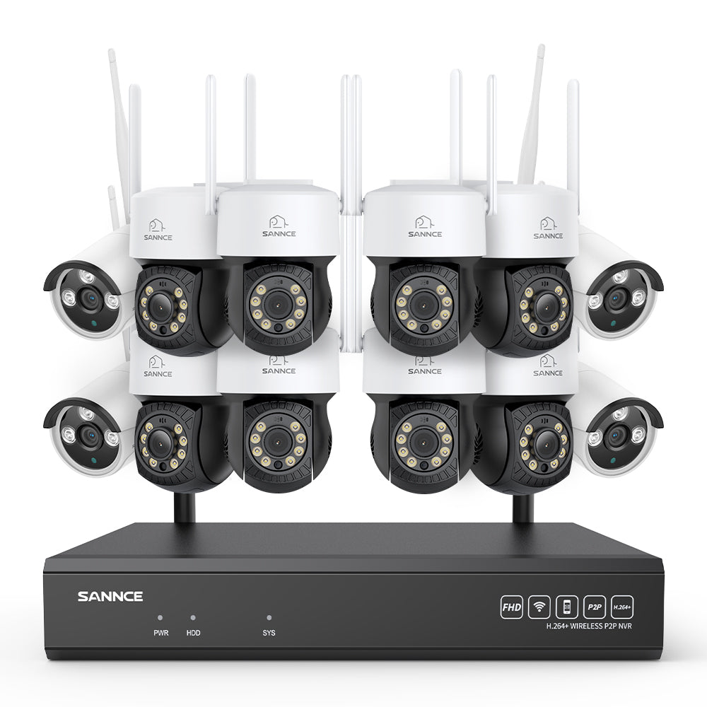 3MP 16-Channel Wireless CCTV PT & Bullet Camera System, 8MP NVR, 3MP WiFi IP Camera, Two-Way Audio, IP66 Waterproof, Smart AI Human Detection, Work With Alexa