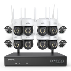 3MP 16-Channel Wireless CCTV PT & Bullet Camera System, 8MP NVR, 3MP WiFi IP Camera, Two-Way Audio, IP66 Waterproof, Smart AI Human Detection, Work With Alexa