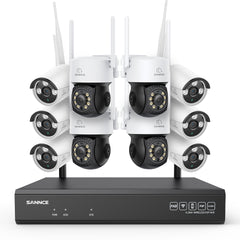 3MP 16-Channel Wireless CCTV PT & Bullet Camera System, 8MP NVR, 3MP WiFi IP Camera, Two-Way Audio, IP66 Waterproof, Smart AI Human Detection, Work With Alexa