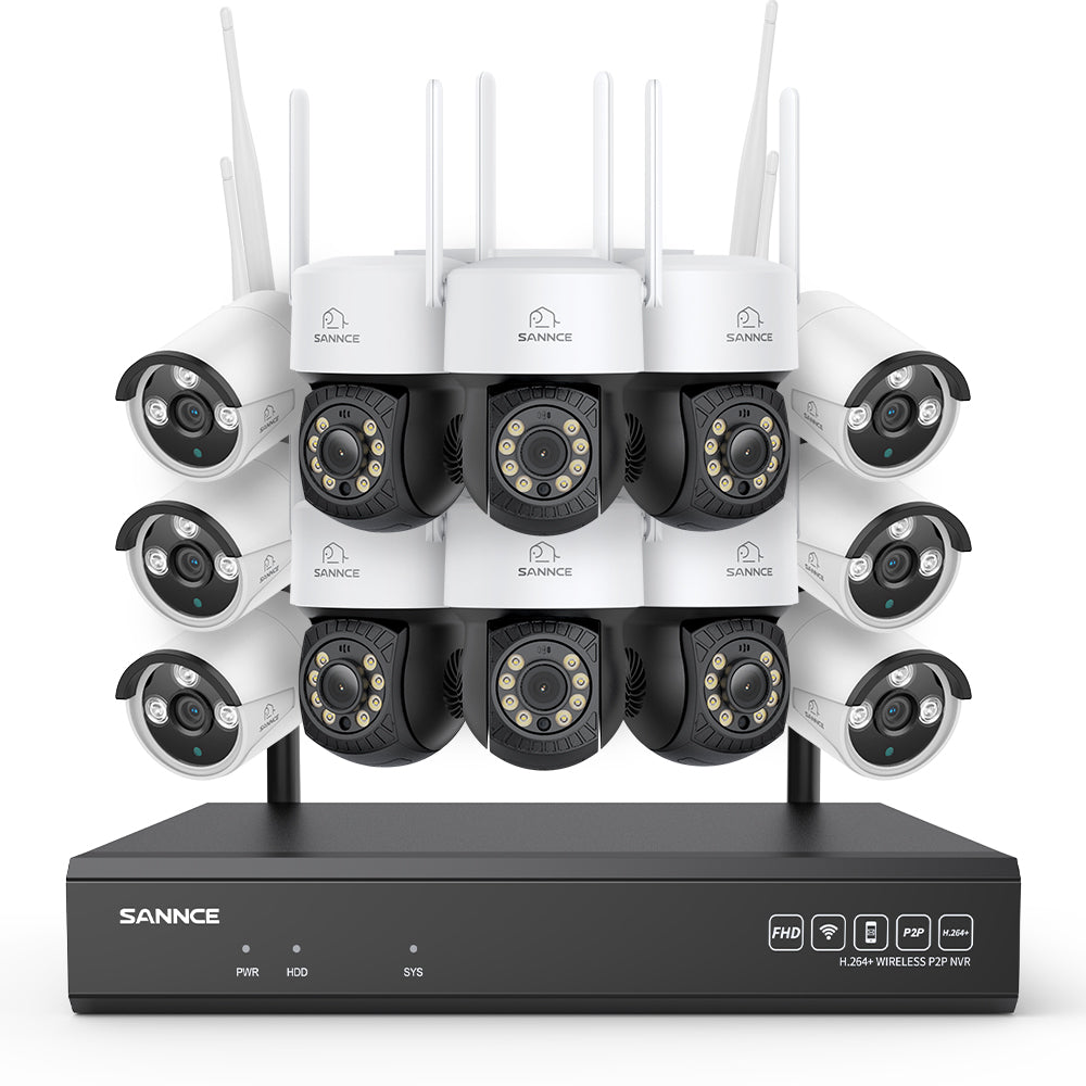 5MP 16-Channel Wireless CCTV PT Camera System, 8MP NVR, 5MP Pan & Tilt WiFi IP Cameras, Audio Recording, AI Human Detection, Work With Alexa (6xPT Camera, 6xBullet Camera and 8MP 16CH NVR)