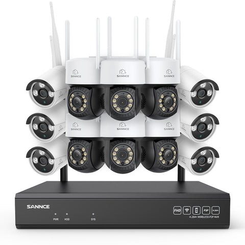 5MP 16-Channel Wireless CCTV PT Camera System, 8MP NVR, 5MP Pan & Tilt WiFi IP Cameras, Audio Recording, AI Human Detection, Work With Alexa (6xPT Camera, 6xBullet Camera and 8MP 16CH NVR)