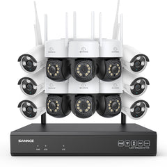 3MP 16-Channel Wireless CCTV PT & Bullet Camera System, 8MP NVR, 3MP WiFi IP Camera, Two-Way Audio, IP66 Waterproof, Smart AI Human Detection, Work With Alexa