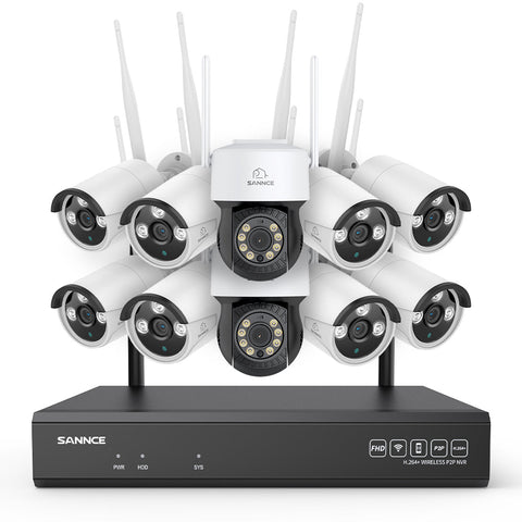 5MP 16-Channel Wireless CCTV PT Camera System, 8MP NVR, 5MP Pan & Tilt WiFi IP Cameras, Audio Recording, AI Human Detection, Work With Alexa (2xPT Camera, 8xBullet Camera and 8MP 16CH NVR)