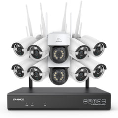 3MP 16-Channel Wireless CCTV PT & Bullet Camera System, 8MP NVR, 3MP WiFi IP Camera, Two-Way Audio, IP66 Waterproof, Smart AI Human Detection, Work With Alexa
