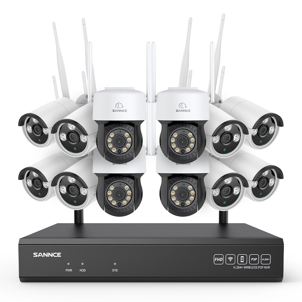 5MP 16-Channel Wireless CCTV PT Camera System, 8MP NVR, 5MP Pan & Tilt WiFi IP Cameras, Audio Recording, AI Human Detection, Work With Alexa (4xPT Camera, 8xBullet Camera and 8MP 16CH NVR)