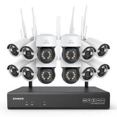 3MP 16-Channel Wireless CCTV PT & Bullet Camera System, 8MP NVR, 3MP WiFi IP Camera, Two-Way Audio, IP66 Waterproof, Smart AI Human Detection, Work With Alexa