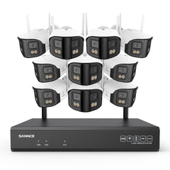 4MP 16-Channel Wireless Security Camera System, 8MP NVR, 10PCS Dual-Lens WiFi Cameras, 170° Wide View, Color Night Vision, AI Detection, Alexa