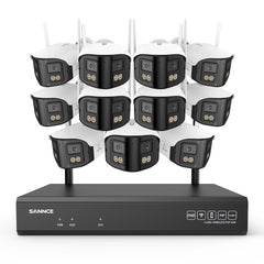 4MP 16-Channel Wireless Security Camera System, 8MP NVR, 11PCS Dual-Lens WiFi Cameras, 170° Wide View, Color Night Vision, AI Detection, Alexa