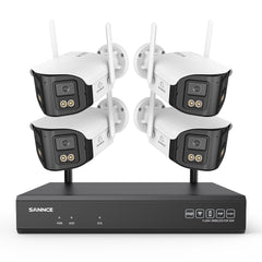 4MP 16-Channel Wireless Security Camera System, 8MP NVR, 4PCS Dual-Lens WiFi Cameras, 170° Wide View, Color Night Vision, AI Detection, Alexa