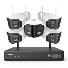 4MP 16-Channel Wireless Security Camera System, 8MP NVR, 5PCS Dual-Lens WiFi Cameras, 170° Wide View, Color Night Vision, AI Detection, Alexa