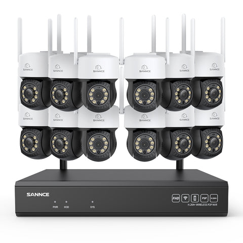 3MP 16-Channel Wireless CCTV PT Camera System, 8MP NVR, 3MP Pan & Tilt 12Pcs WiFi IP Cameras, Audio Recording, AI Human Detection, Work With Alexa