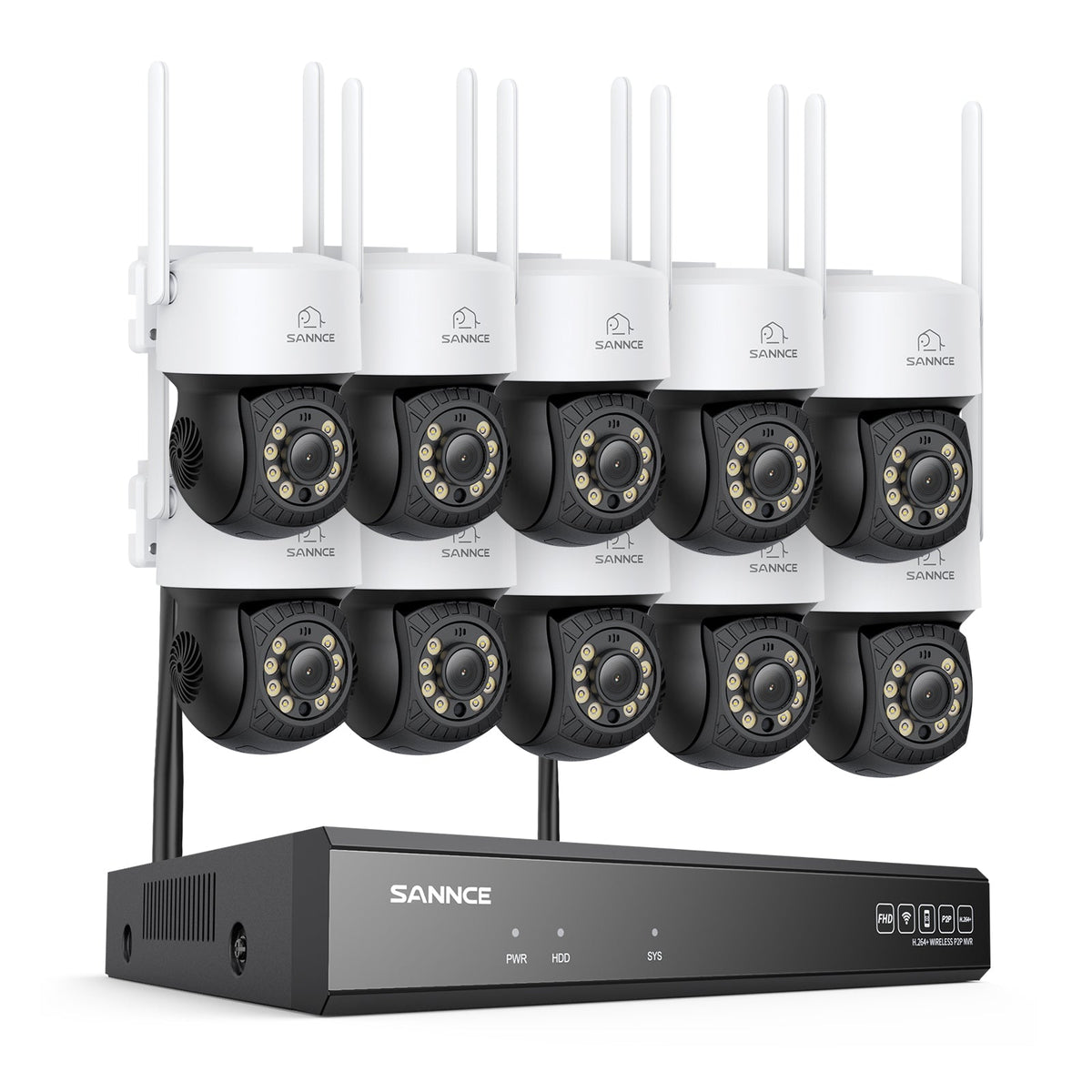 3MP 16-Channel Wireless CCTV PT Camera System, 8MP NVR, 3MP Pan & Tilt 10Pcs WiFi IP Cameras, Audio Recording, AI Human Detection, Work With Alexa