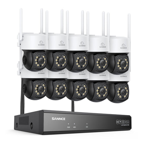 3MP 16-Channel Wireless CCTV PT Camera System, 8MP NVR, 3MP Pan & Tilt 10Pcs WiFi IP Cameras, Audio Recording, AI Human Detection, Work With Alexa