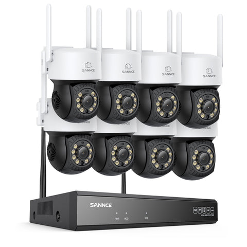 3MP 16-Channel Wireless CCTV PT Camera System, 8MP NVR, 3MP Pan & Tilt 8Pcs WiFi IP Cameras, Audio Recording, AI Human Detection, Work With Alexa