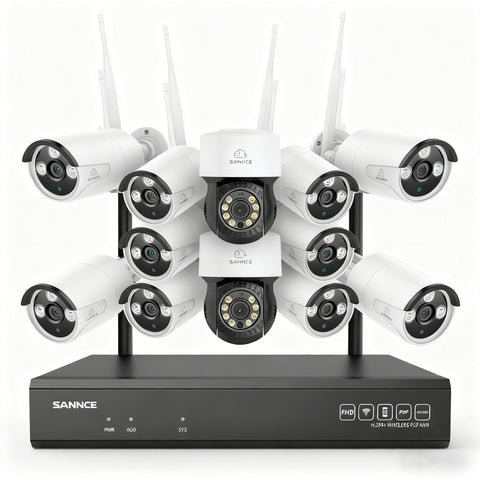 5MP 16-Channel Wireless CCTV PT Camera System, 8MP NVR, 5MP Pan & Tilt WiFi IP Cameras, Audio Recording, AI Human Detection, Work With Alexa (2xPT Camera, 10xBullet Camera and 8MP 16CH NVR)