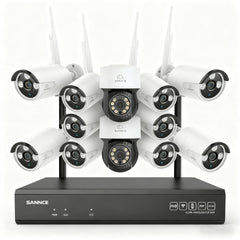 3MP 16-Channel Wireless CCTV PT & Bullet Camera System, 8MP NVR, 3MP WiFi IP Camera, Two-Way Audio, IP66 Waterproof, Smart AI Human Detection, Work With Alexa