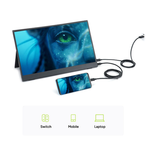 15.6" 1080P FHD Touch Screen Portable Travel Monitor with Speaker Mini HDMI Dual USB-C for Laptop MacBook Surface PC Xbox PS5 Switch, with Cover Stand