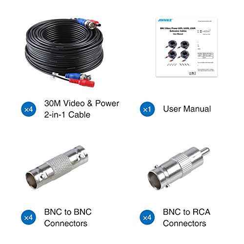 Cctv Camera ANNKE (4) 30M/ 100ft All-in-One BNC Video Power Cables