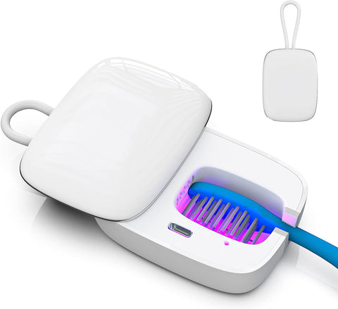 Mini UV-C Toothbrush Sanitizer, Portable Rechargeable Sterilizer for Any Size Toothbrush, Box Case with Holder for Household and Travel or Business Trips