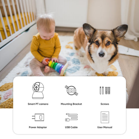 2K 3MP Wireless Pan Tilt IP Camera Indoor Baby & Pet Monitoring, Two-Way Audio, Smart Motion Tracking, AI Human Detection, Support Cloud & Max. 128 GB Local Storage