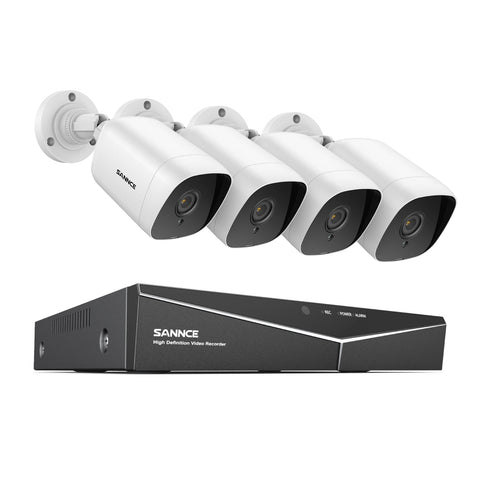 1080p 4-Channel Security Camera System - Hybrid 5-in-1 DVR, 4pcs 2MP Outdoor Bullet Cameras, Motion Detection, Weathproof