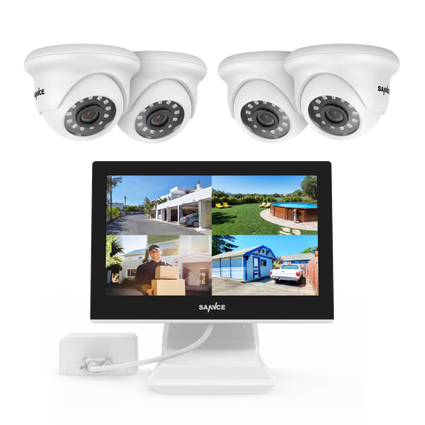 1080P 4 Channel DVR w/ 4pcs 2MP Outdoor Dome Security Camera System, 10.1’’ LCD Colorful Monitor