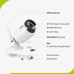 3MP 8-Channel Wireless CCTV Camera System, 8MP NVR + 4pcs 3MP WiFi IP Cameras, Audio Recording, AI Human Detection, Work With Alexa