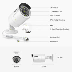 10 Channel 4K PoE Security Camera System, 4PCS 8MP Outdoor Metal IP Cameras, AI Human/Vehicle Detection, H.265+ Video Compression, Two-Way Audio (NO HDD)