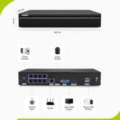 4K 8-Channel Wired PoE Security NVR System with 6 5MP Bullet CCTV IP Cameras, Audio Recording