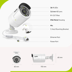 4K 8-Channel Wired PoE Security NVR System with 6 5MP Bullet CCTV IP Cameras, Audio Recording