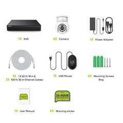 10 Channel 4K PoE CCTV System with 6 Cameras, 8MP Outdoor Pan-Tilt IP Cameras, AI Detection, Smart Tracking, Color Night Vision, H.265+, Two-Way Audio